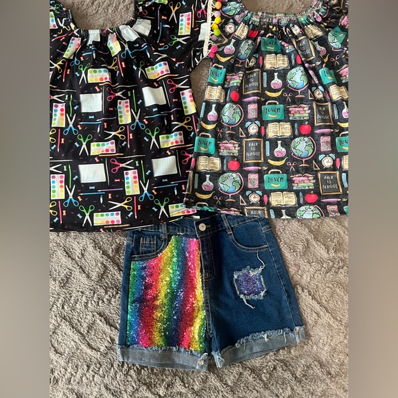 Girls 10/12 Tops and Sparkle Shorts Set, Art school sequin sparkle - Picture 2 of 3